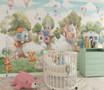 Tapet Personalizat Natura pentru copii cu casute colorate in copaci  - TREE HOUSE VILLAGE