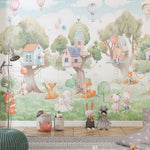 Tapet Personalizat Natura pentru copii cu casute colorate in copaci  - TREE HOUSE VILLAGE