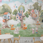 Tapet Personalizat Natura pentru copii cu casute colorate in copaci  - TREE HOUSE VILLAGE