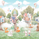 Tapet Personalizat Natura pentru copii cu casute colorate in copaci  - TREE HOUSE VILLAGE