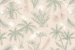 Tapet Personalizat Natura pentru copii cu palmieri si frunze in nuante de bej si verde - CREAM PALM OUTLINE