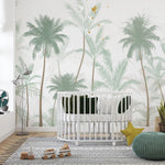 Tapet Personalizat Natura pentru copii cu palmieri inalti in nuante de verde pastel - PASTEL GREEN PALMS