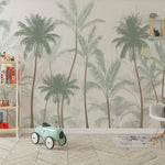 Tapet Personalizat Natura pentru copii cu palmieri inalti in nuante de verde pastel - PASTEL GREEN PALMS