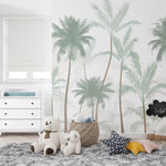 Tapet Personalizat Natura pentru copii cu palmieri inalti in nuante de verde pastel - PASTEL GREEN PALMS