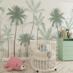 Tapet Personalizat Natura pentru copii cu palmieri inalti in nuante de verde pastel - PASTEL GREEN PALMS