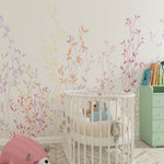 Tapet Personalizat Natura pentru copii cu plante si frunze colorate - PASTEL RAINBOW PLANTS