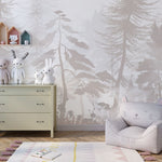 Tapet Personalizat Natura pentru copii cu padure de conifere in nuante bej - PASTEL BEIGE FOREST