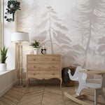 Tapet Personalizat Natura pentru copii cu padure de conifere in nuante bej - PASTEL BEIGE FOREST
