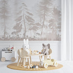Tapet Personalizat Natura pentru copii cu padure de conifere in nuante bej - PASTEL BEIGE FOREST