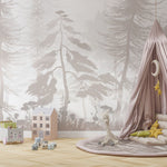 Tapet Personalizat Natura pentru copii cu padure de conifere in nuante bej - PASTEL BEIGE FOREST