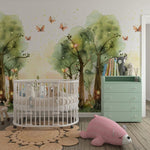 Tapet Personalizat Natura pentru copii cu copaci, licurici si fluturi - FAIRY BUTTERFLY FOREST