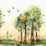 Tapet Personalizat Natura pentru copii cu copaci, licurici si fluturi - FAIRY BUTTERFLY FOREST