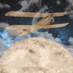 Tapet Personalizat Universul Spatial pentru Copii cu avion zburand peste luna printre nori pe timp de noapte - CLOUDY NIGHT FLIGHT