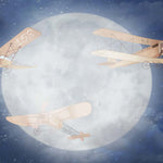 Tapet Personalizat Universul Spatial pentru Copii cu avioane zburand peste luna pe timp de noapte - MOON PLANES