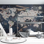 Tapet Personalizat Universul Spatial pentru Copii cu harta lumii pe fundal spatial - MIDNIGHT MAP