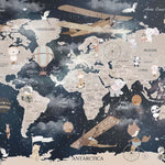 Tapet Personalizat Universul Spatial pentru Copii cu harta lumii pe fundal spatial - MIDNIGHT MAP