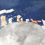 Tapet Personalizat Universul Spatial pentru Copii cu animalute mergand pe luna - ANIMAL'S MOON TRIP