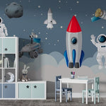 Tapet Personalizat Universul Spatial pentru Copii cu astronauti si rachete spatiale - HAPPY ASTRONAUTS