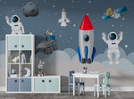 Tapet Personalizat Universul Spatial pentru Copii cu astronauti si rachete spatiale - HAPPY ASTRONAUTS