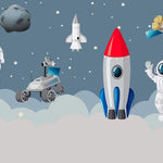 Tapet Personalizat Universul Spatial pentru Copii cu astronauti si rachete spatiale - HAPPY ASTRONAUTS