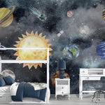 Tapet Personalizat Universul Spatial pentru Copii cu planete si spatiu in stil watercolor - SPACE PLANETS