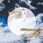 Tapet Personalizat Universul Spatial pentru Copii cu avioane zburand peste luna printre nori pe timp de noapte - CLOUDY NIGHT FLIGHT II