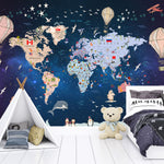 Tapet Personalizat Universul Spatial pentru Copii cu harta lumii cu steaguri pe un fundal spatial - SPACE MAP