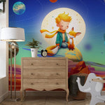 Tapet Personalizat Universul Spatial pentru Copii cu un copil si o vulpe in sistemul solar - SPACE FOX KID