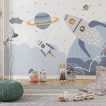 Tapet Personalizat Universul Spatial pentru Copii cu animale zburand in spatiu cu racheta - ANIMAL'S SPACE FLIGHT