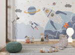 Tapet Personalizat Universul Spatial pentru Copii cu animale zburand in spatiu cu racheta - ANIMAL'S SPACE FLIGHT