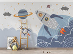 Tapet Personalizat Universul Spatial pentru Copii cu animale zburand in spatiu cu racheta - ANIMAL'S SPACE FLIGHT