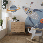 Tapet Personalizat Universul Spatial pentru Copii cu animale zburand in spatiu cu racheta - ANIMAL'S SPACE FLIGHT
