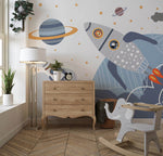 Tapet Personalizat Universul Spatial pentru Copii cu animale zburand in spatiu cu racheta - ANIMAL'S SPACE FLIGHT