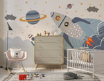 Tapet Personalizat Universul Spatial pentru Copii cu animale zburand in spatiu cu racheta - ANIMAL'S SPACE FLIGHT