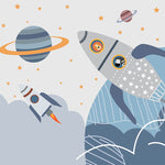 Tapet Personalizat Universul Spatial pentru Copii cu animale zburand in spatiu cu racheta - ANIMAL'S SPACE FLIGHT