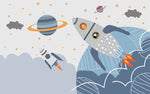 Tapet Personalizat Universul Spatial pentru Copii cu animale zburand in spatiu cu racheta - ANIMAL'S SPACE FLIGHT