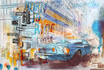 Tapet Personalizat Masini cu ilustratie colorata in stil pop art retro cu masina sport in nuante de albastru - RETRO POP ART RIDE
