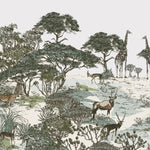 Tapet personalizat jungla amazoniana pentru copii cu peisaj safari cu animale exotice girafe capre negre safari sketch