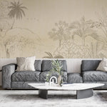 Tapet personalizat natura pentru copii cu flori de papadii mov pe fundal alb purple dandelions