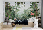 Tapet Personalizat Jungla Amazoniana cu liane vegetatie tropicala si flamingo roz - SURPRISE FLAMINGO