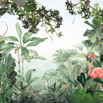 Tapet Personalizat Jungla Amazoniana cu liane vegetatie tropicala si flamingo roz - SURPRISE FLAMINGO