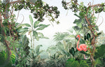 Tapet Personalizat Jungla Amazoniana cu liane vegetatie tropicala si flamingo roz - SURPRISE FLAMINGO