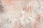 Tapet Personalizat Jungla Amazoniana cu jungla si girafe in nuante de roz - DUSTY PINK GIRAFFE