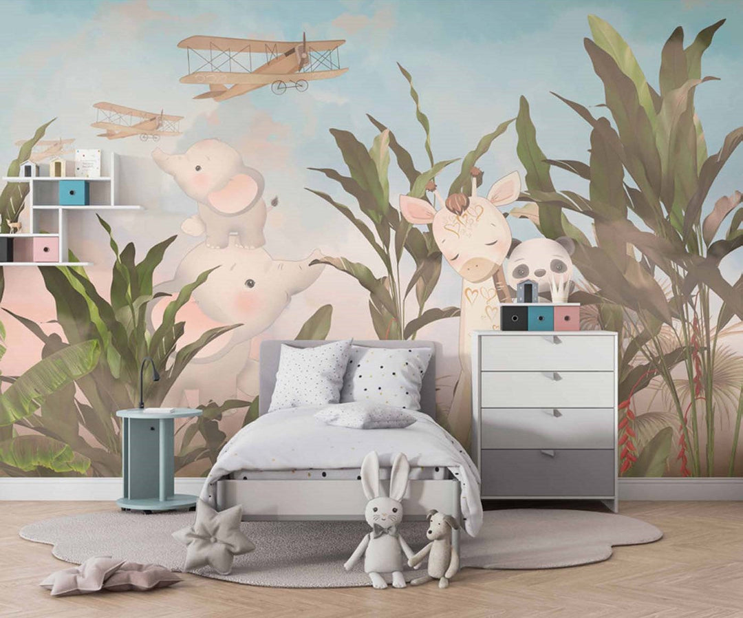 Tapet Personalizat Jungla Amazoniana cu animale exotice si bananier - BANANA LEAF ANIMALS