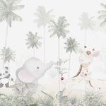 Tapet Personalizat Jungla Amazoniana cu girafa, elefant si panda - GIRAFFE LOVE