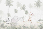 Tapet Personalizat Jungla Amazoniana cu girafa, elefant si panda - GIRAFFE LOVE