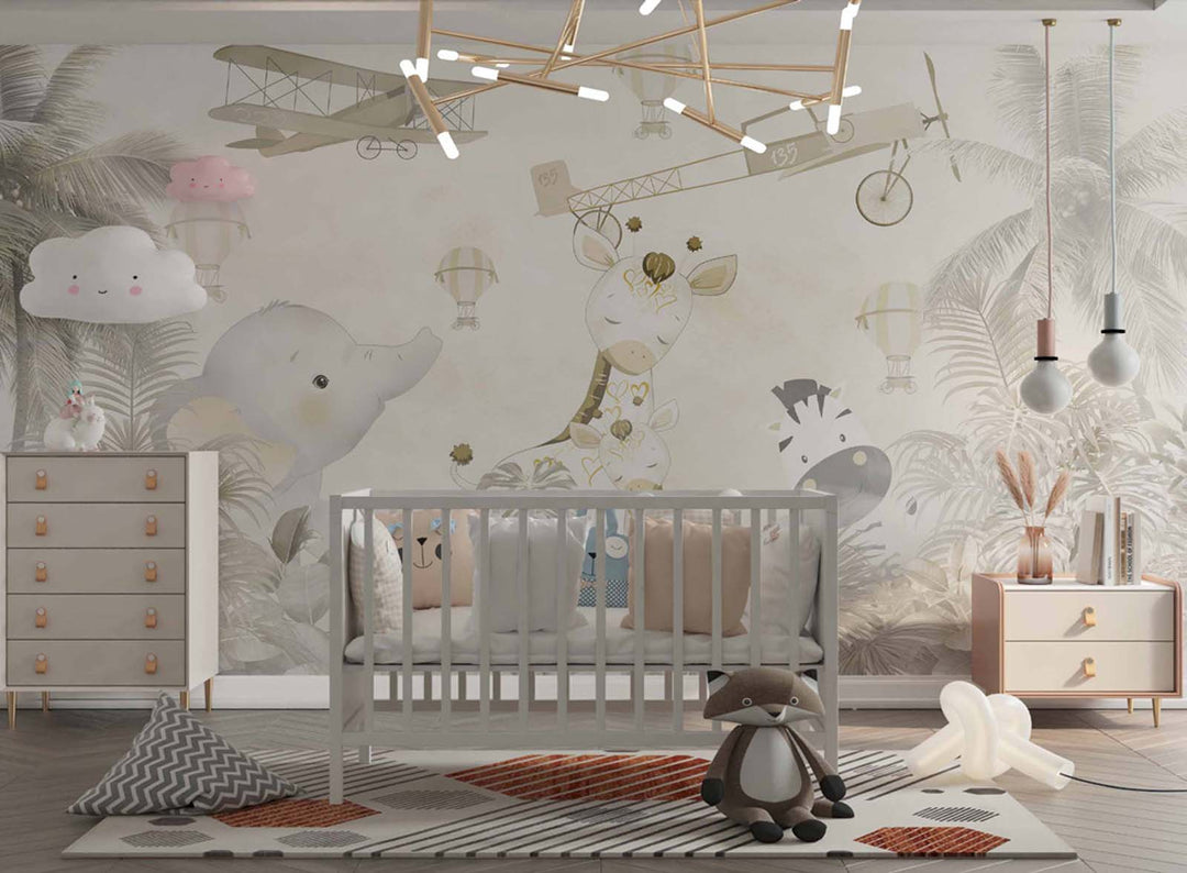 Tapet Personalizat Jungla Amazoniana cu animalute in jungla si avioane - FLIGHT OVER THE JUNGLE