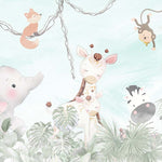 Tapet Personalizat Jungla Amazoniana cu animale exotice printre palmieri si liane - FRIENDLY JUNGLE ANIMALS