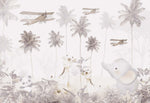 Tapet Personalizat Jungla Amazoniana cu palmieri inalti si avioane - BROWN PLANE JUNGLE