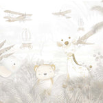 Tapet Personalizat Jungla Amazoniana cu jungla cu palmieri in nuante de gri sepia - DESERT ANIMAL JUNGLE